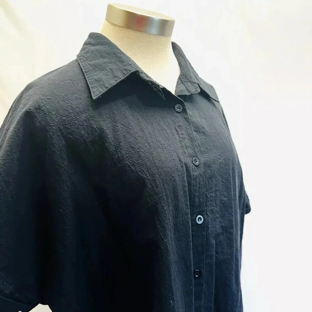 ZEAGOO Women Short Sleeve Button Down Collared Black 100% Cotton Shirt Size XXL - Picture 3 of 13